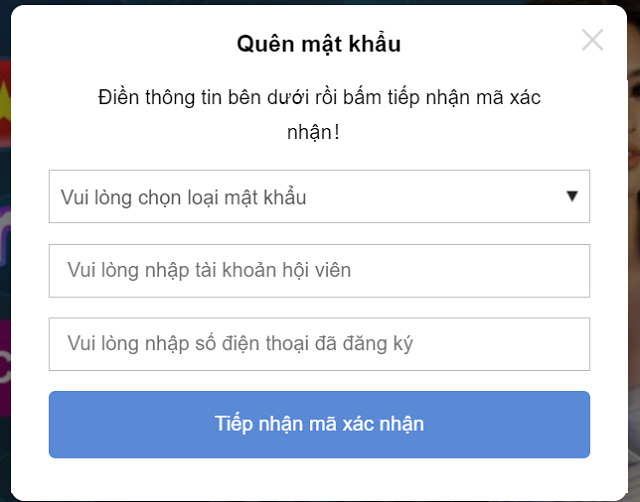 Biểu mẫu lấy lại mật khẩu thài khoản THABET