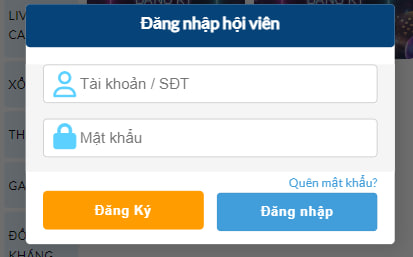 Giao diện đăng nhập THABET